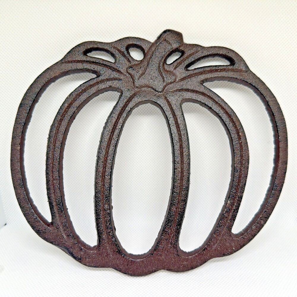 Rustic Cast Iron Pumpkin Trivet Fall Autumn Thanksgiving Kitchen Decor Heavy